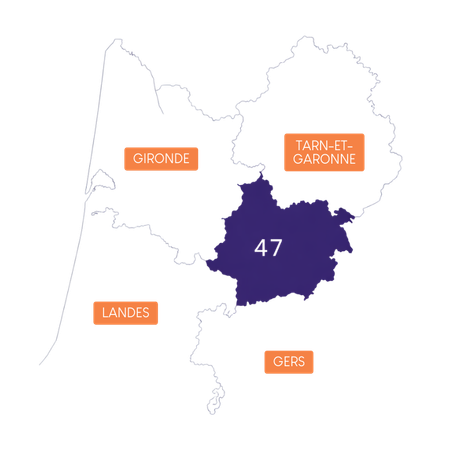 Carte du Lot et Garonne et ses départements limitrophes